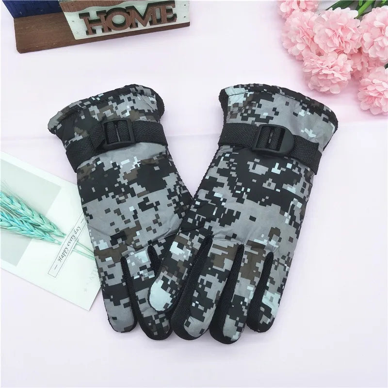 Kids Winter Gloves for Boys Girls 8-12 Years Old Fleece Lined Warm Thick Camouflage Ski Cycling Design Mittens Accessories Pi-Mart