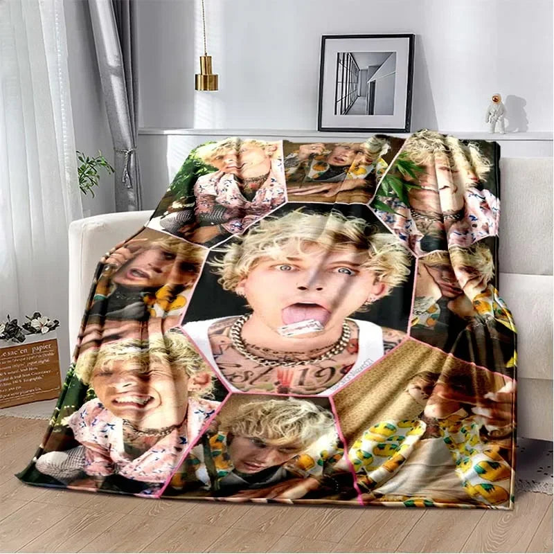 Machine Gun Kelly Poster Printed Flannel Warm Blanket Rapper Music Art Blankets Bedroom Sofa Bed Travel Picnic Blanket Fan Gift Pi-Mart