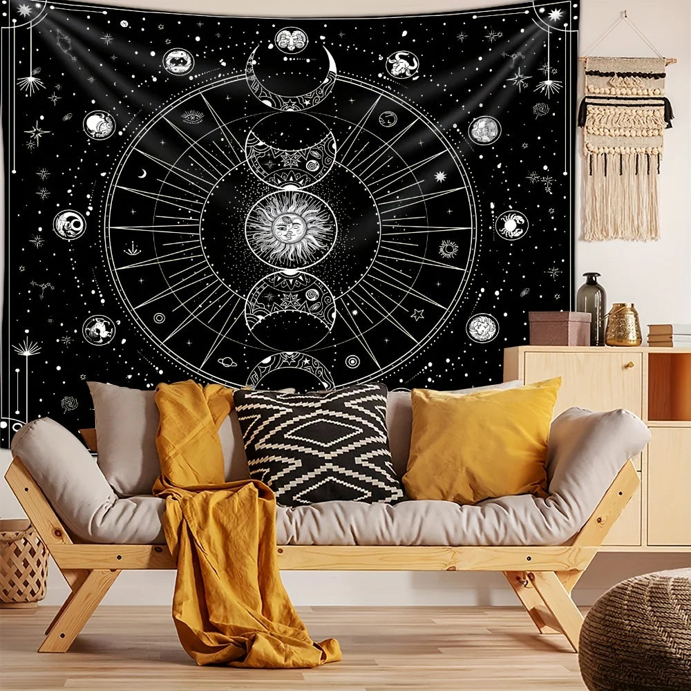 1pcS75*58cm Sun Moon Horoscope Divination Printed Tapestry Home DecorTapestry Wall Decor Pi-Mart