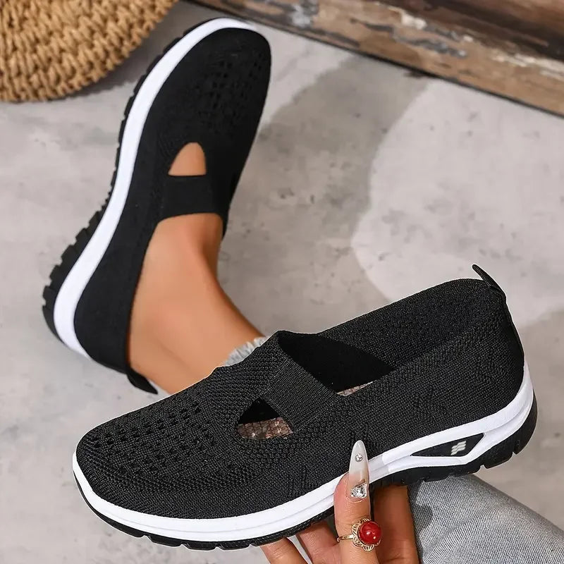 Women's casual sports shoes, solid color breathable sports soft-soled lightweight walking shoes, low-top knitted casual shoes LadyShow.Store