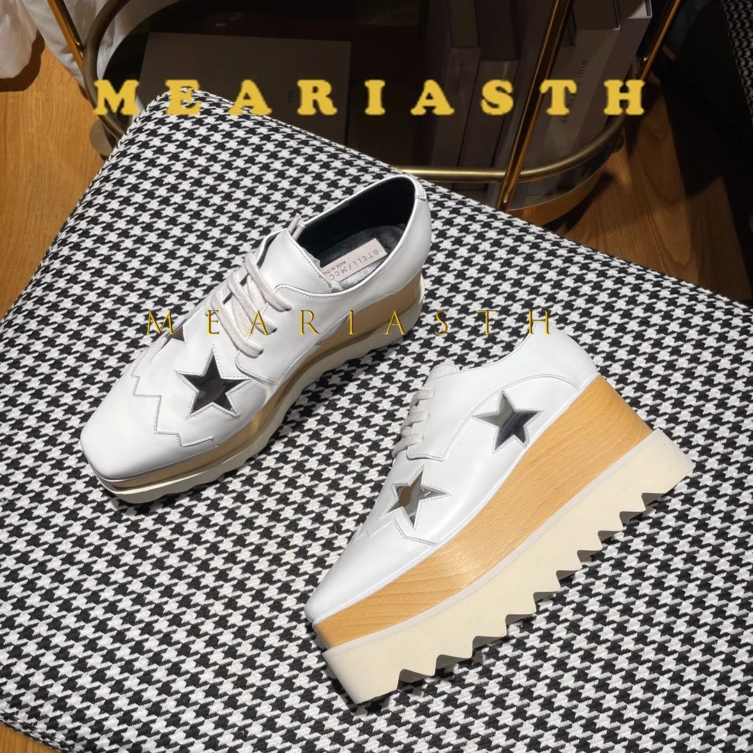 Women Walking Sneakers Autumn Lace-up High Platform Chunky Shoes Breathable Leather Shoes 8.5CM Winter Wedge Heels Casual Shoes Pi-Mart