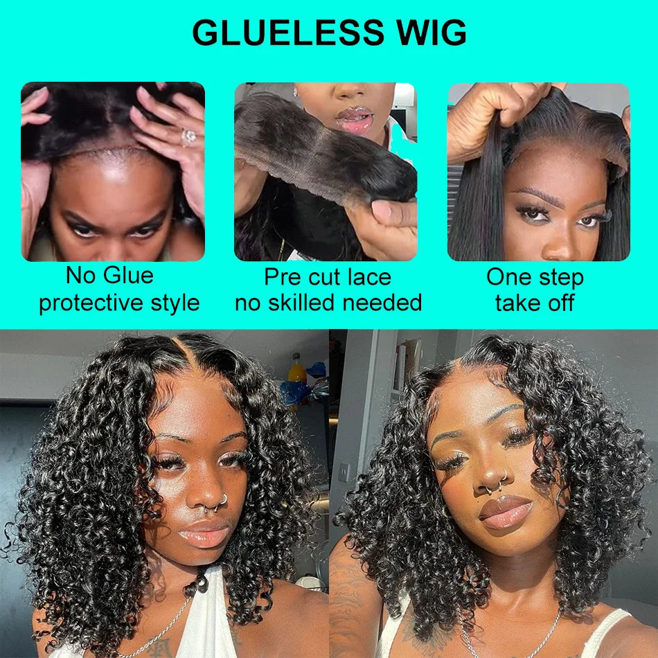 Curly Deep Bob Wigs For Women 13x4 Glueless Pre Cut Human Hair Wig Ready To Go Human Hair Wigs No Glue Remy Human Wig For Women LadyShow.Store