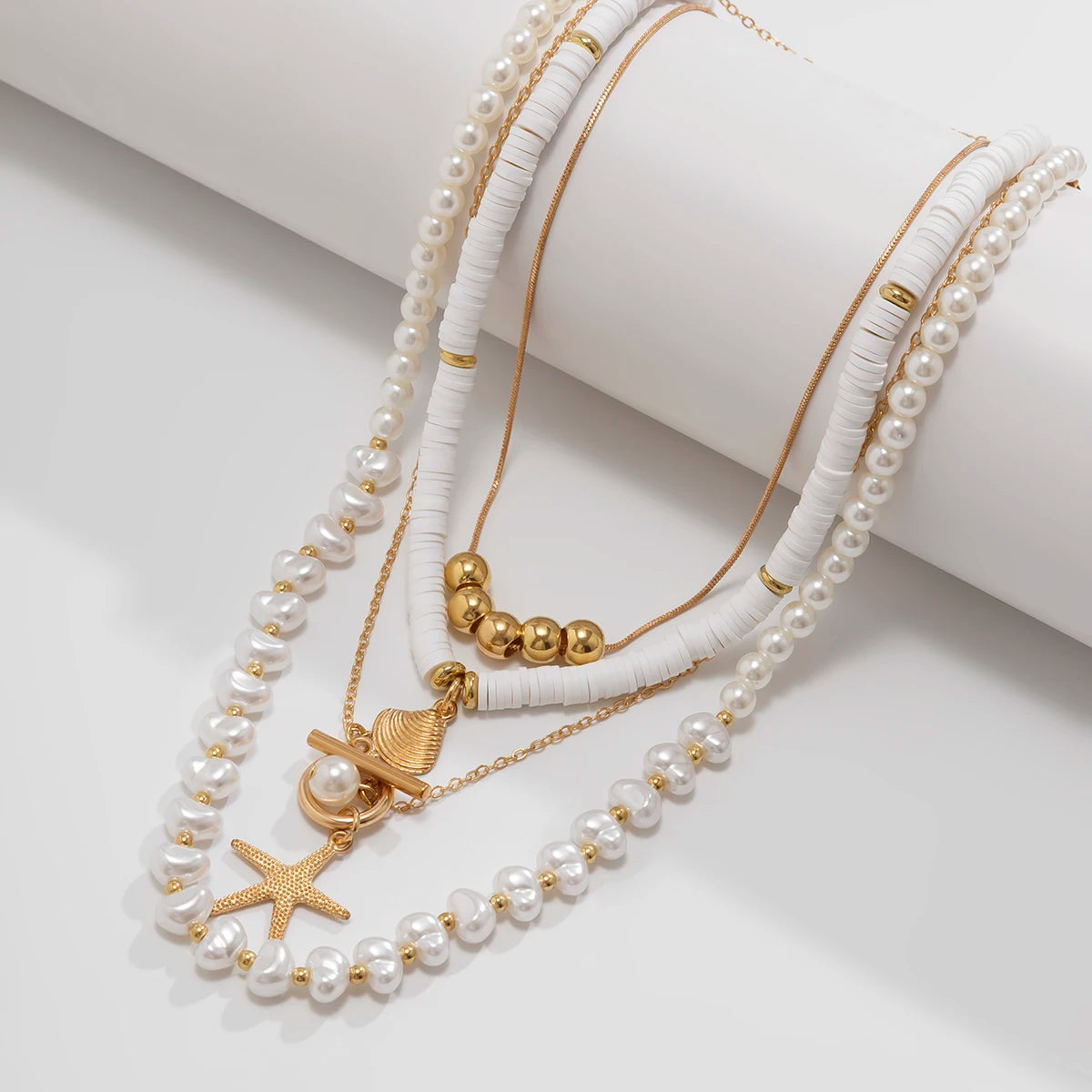 Ingemark 3Pcs/Set Bohemian Scallop Starfish Pendant Necklace for Women  Elegant Imitation Pearl Chain Jewelry Accessories Gift Pi-Mart
