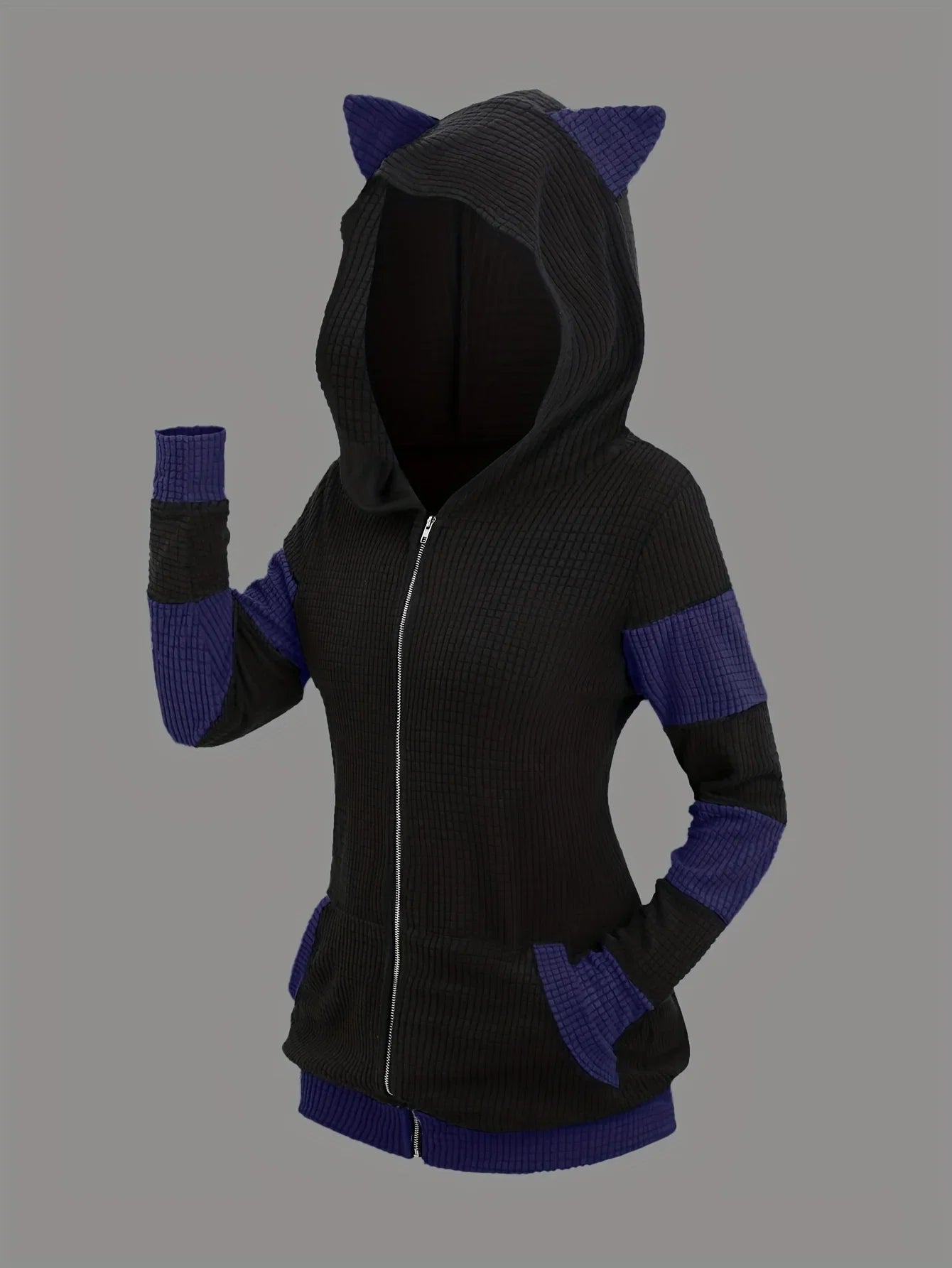 2024 European and American fashion women's new thick cat ears in autumn and winter long color matching hooded sweater coat LadyShow.Store