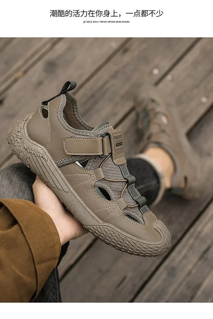 Large Size Sandals for Men, 2026 New Style, Trendy, Versatile, Casual Sports Sandals, Soft-Soled Hollow Beach Shoes for Men Pi-Mart