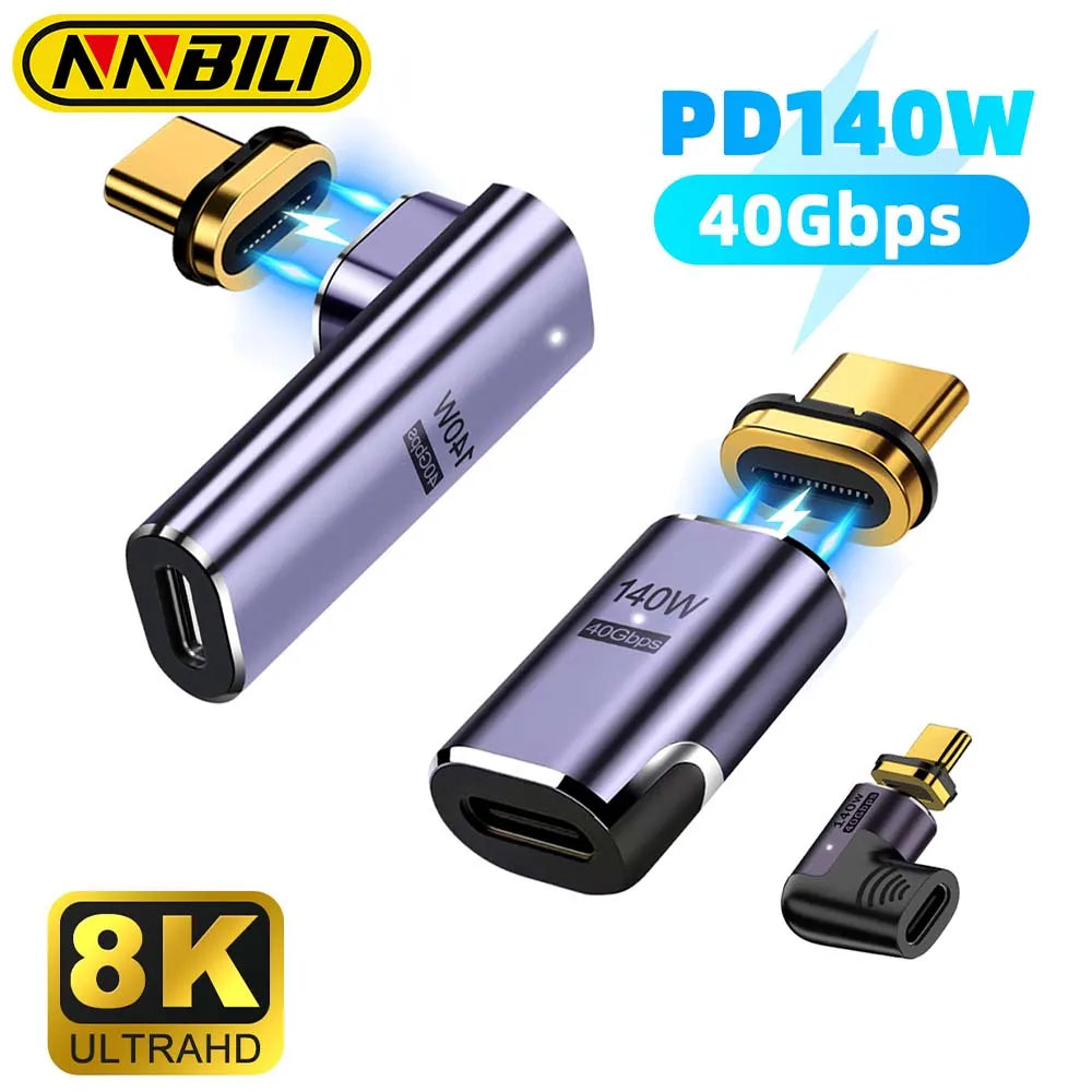 NNBILI 140W USB4.0 40Gbps Thunderbolt3 Magnetic Type-C TO USBC Fast Charge Magnet Converter Cable 8K@60Hz OTG USB Type C Adapter Pi-Mart