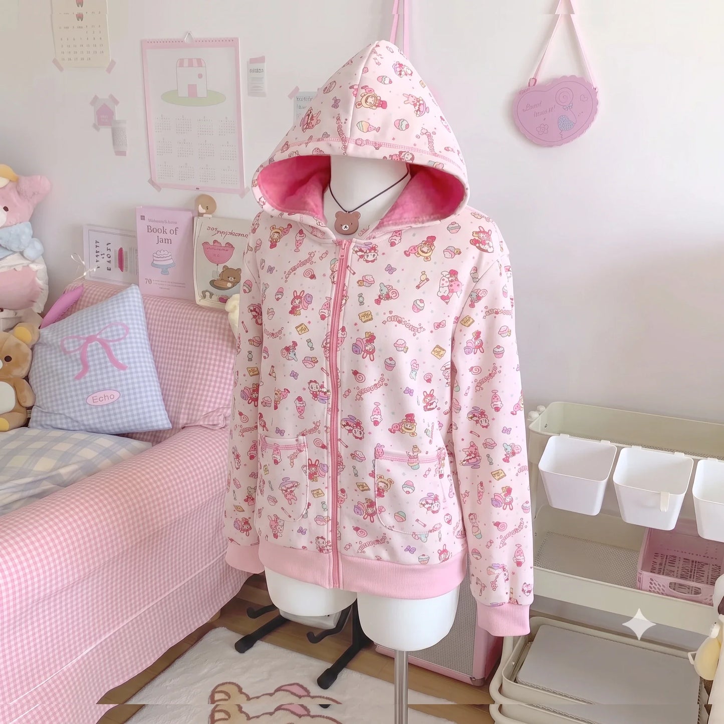 Japanese Cute Coat Embroidery Rabbit Ear Hooded Subculture Kawaii Y2k Tops Casual Fashion Sweet Coats Ropa Mujer Women Clothing LadyShow.Store