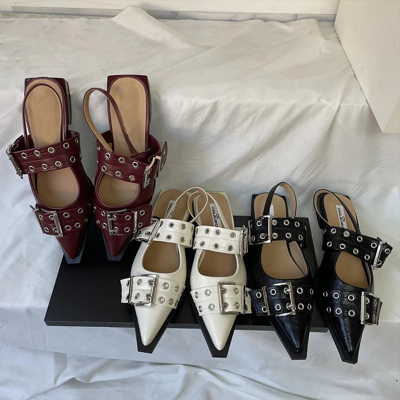 New Women Sandals Shoes Pointed Toe 2025 Spring Fashion Shallow Footwear Slingbacks Ladies Sandals Flats Shoes Big size Pi-Mart