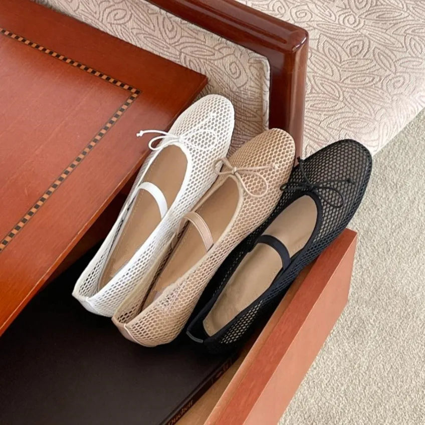 2025 New Luxury Spring/Summer Women Mesh Hollow Elastic Band Flat Bottom Non slip Casual Shoes Flat Bottom Shoes Pi-Mart