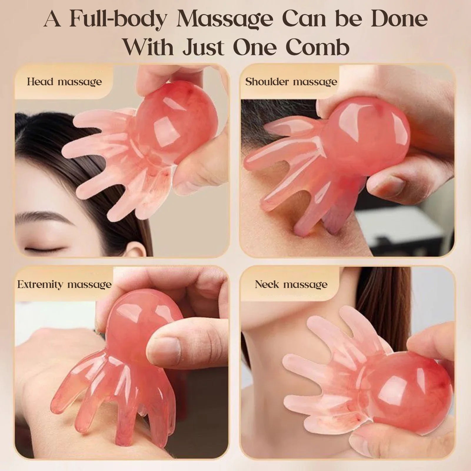 Octopus Head Massager Comb Head Meridian Manual Acupressure Tool Portable SPA Gua Sha Massage Comb Tri Light Beauty