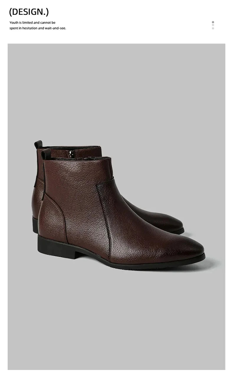 Winter New Men Business Boots Black  Red Simple Slim Fit Soft Leather Boots Casual and Fashionable Chelsea Boots 38-46 Men Boots Pi-Mart