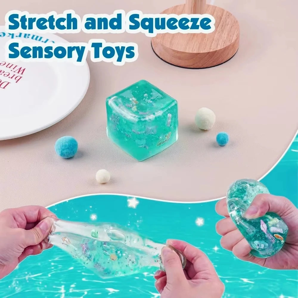 Squishy Stress Balls Cube Ocean Sensory Fidget Toy Slow Rise Squishy Toys for Kids and Adults Squeeze Relax Gift Pi-Mart