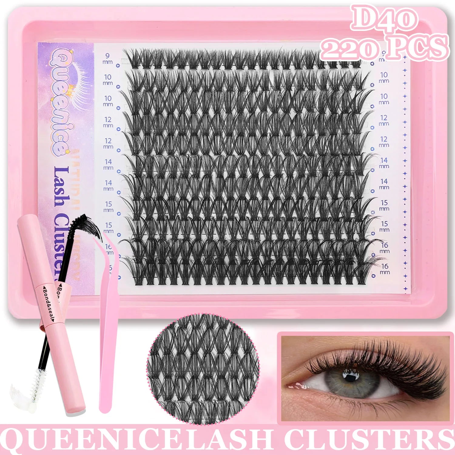 DIY Eyelash Extension Kit Individual Lashes Cluster Mix Lash Clusters with Lash Bond and Seal and Lash Accessories LadyShow.Store