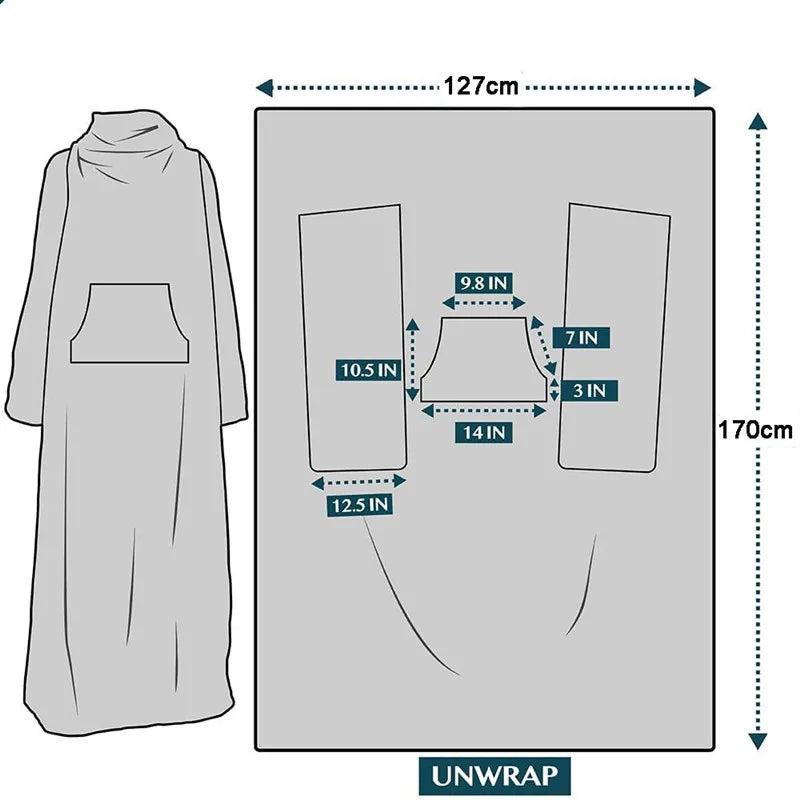 Grey Wearable Lazy TV Blanket With Sleeve,TV Sofa Blankets For Men Women,Thick Fleece Blanket Winter Adult Cozy Soft Nap Blanket Pi-Mart