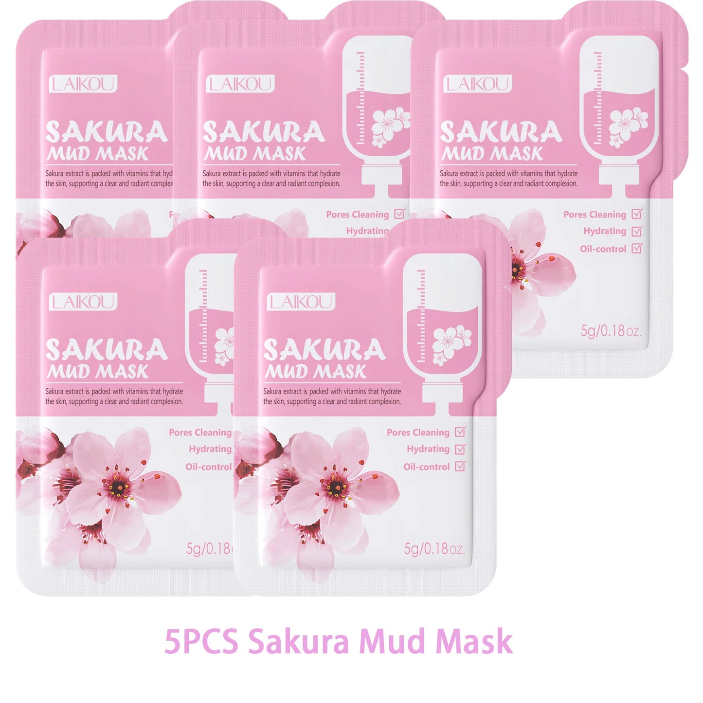 LAIKOU Japan Sakura Clay Mud Mask Hydrating Gentle Cleansing Refreshing Oil Balancing Daily Facial Skin Care Mask 5g Pi-Mart