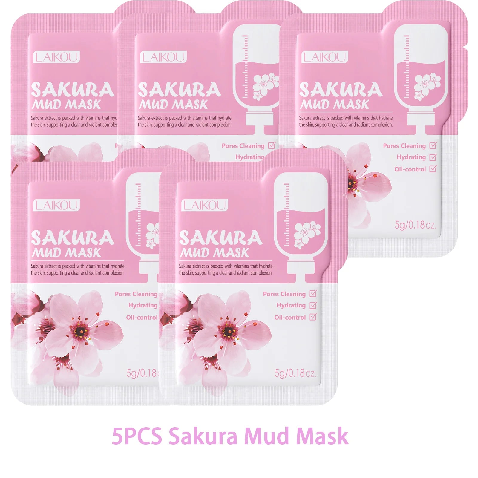 LAIKOU Japan Sakura Clay Mud Mask Hydrating Gentle Cleansing Refreshing Oil Balancing Daily Facial Skin Care Mask 5g Pi-Mart
