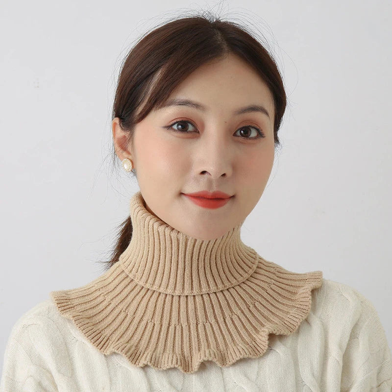 Warm Knitted Fake Collar Women Thicken Turtleneck Ruffles False Collars Detachable Neck Guard Winter Windproof Fake Collar Pi-Mart