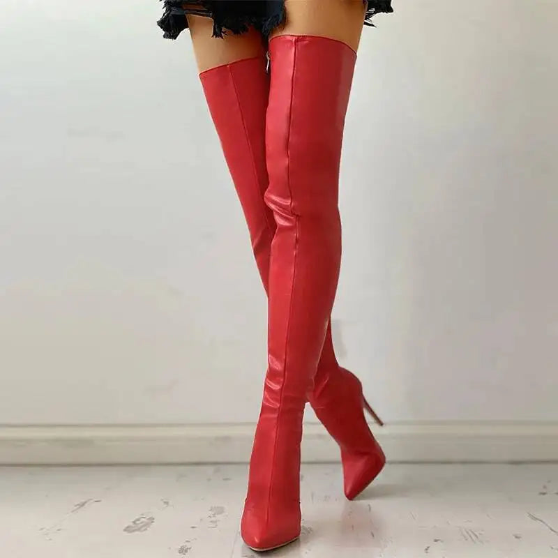 2026 Black Over The Knee Boots Stiletto High Heels 11 Cm Club Party Slim Leg Boots Size 46 Waterproof Personality Boots LadyShow.Store