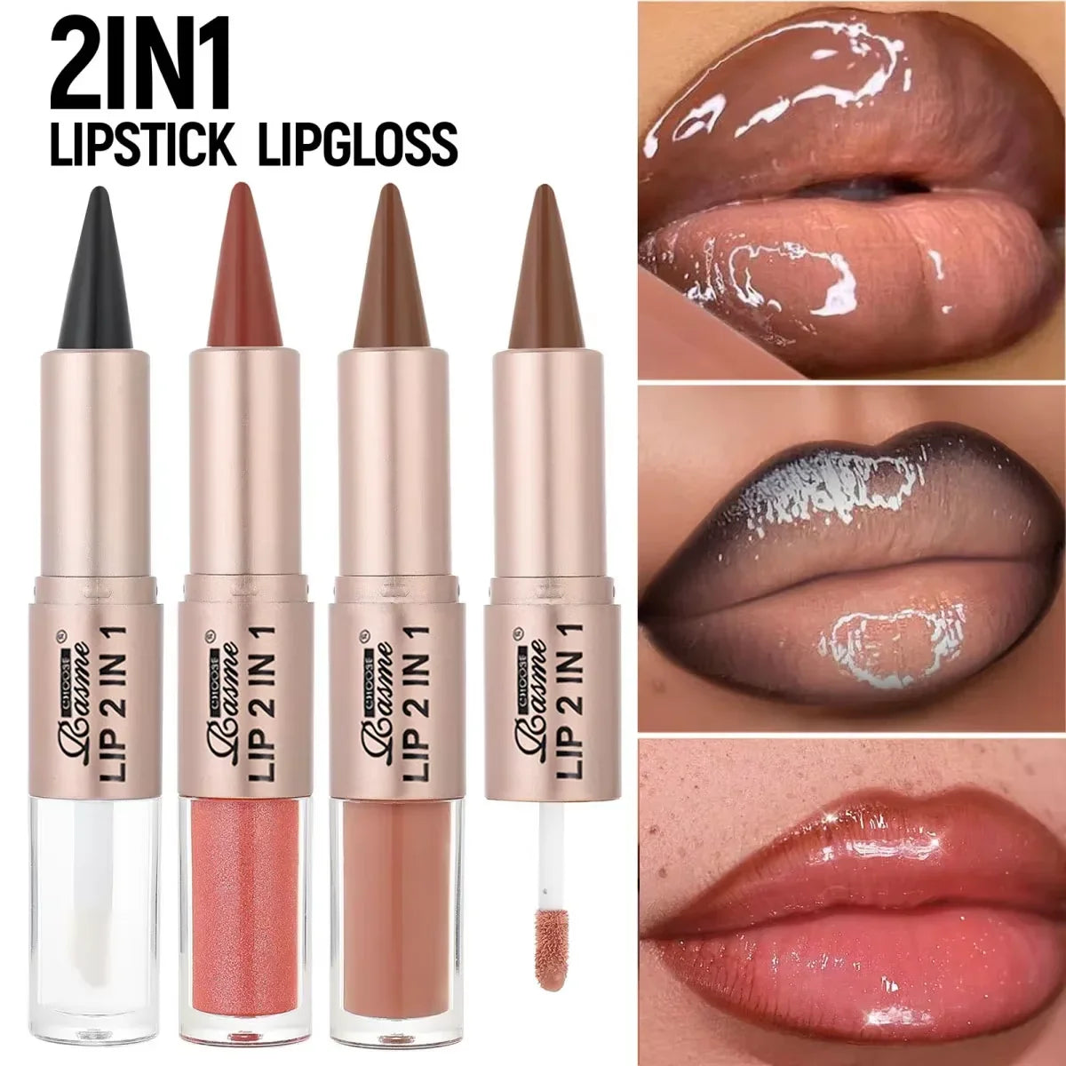 2-in-1 Lipstick & Lip Gloss, Dual-End Design, Waterproof Long-Lasting Lip Liner, Moisturizing Glossy Finish for Plump Lips Tri Light Beauty