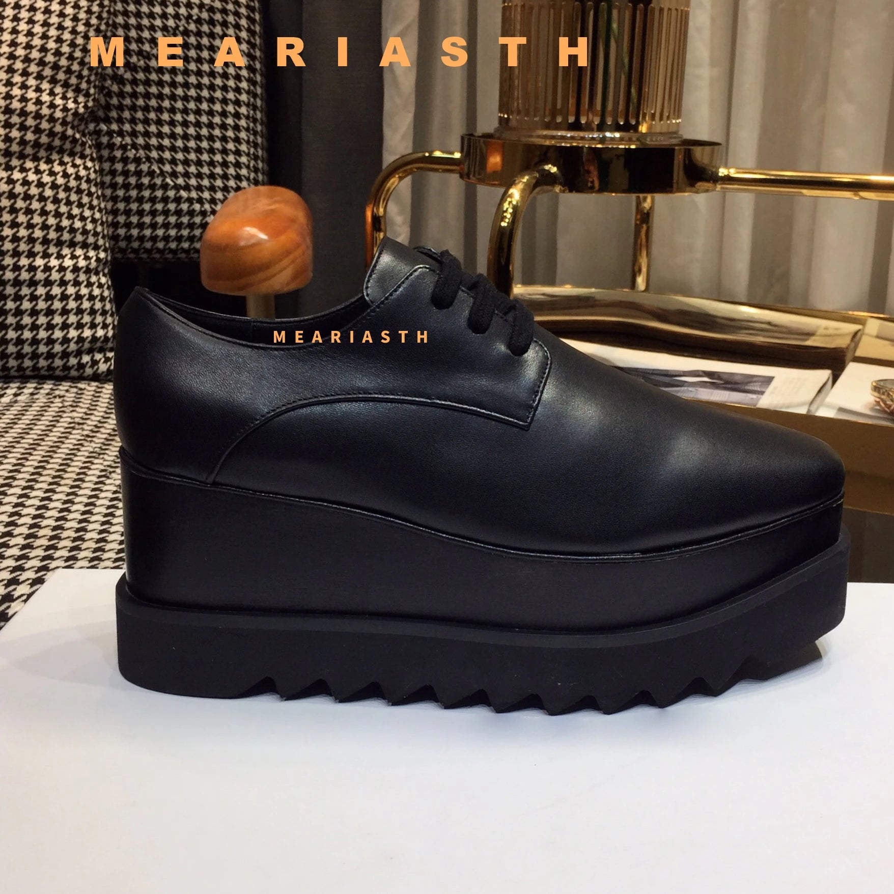 Women Walking Sneakers Autumn Lace-up High Platform Chunky Shoes Breathable Leather Shoes 8.5CM Winter Wedge Heels Casual Shoes Pi-Mart