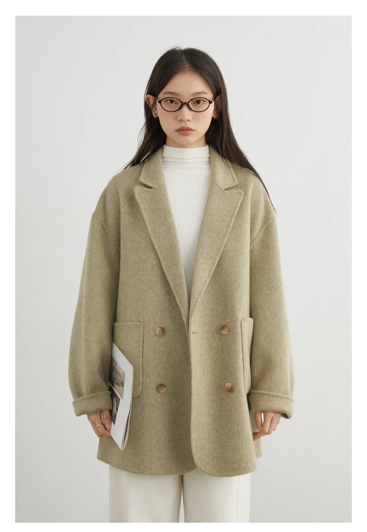 CHIC VEN New Women Woolen Coat Loose Solid Mid-length Double-sided Oversized Office Ladies Jackets Outerwear Autumn Winter 2026 Pi-Mart