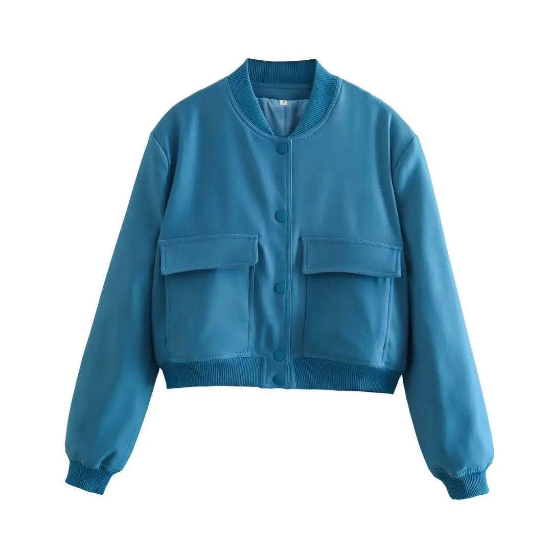 Willshela Women Fashion Solid Bomber Jackets Coat With Pockets V-Neck Single Breasted Long Sleeves Female Chic Lady Outfits LadyShow.Store