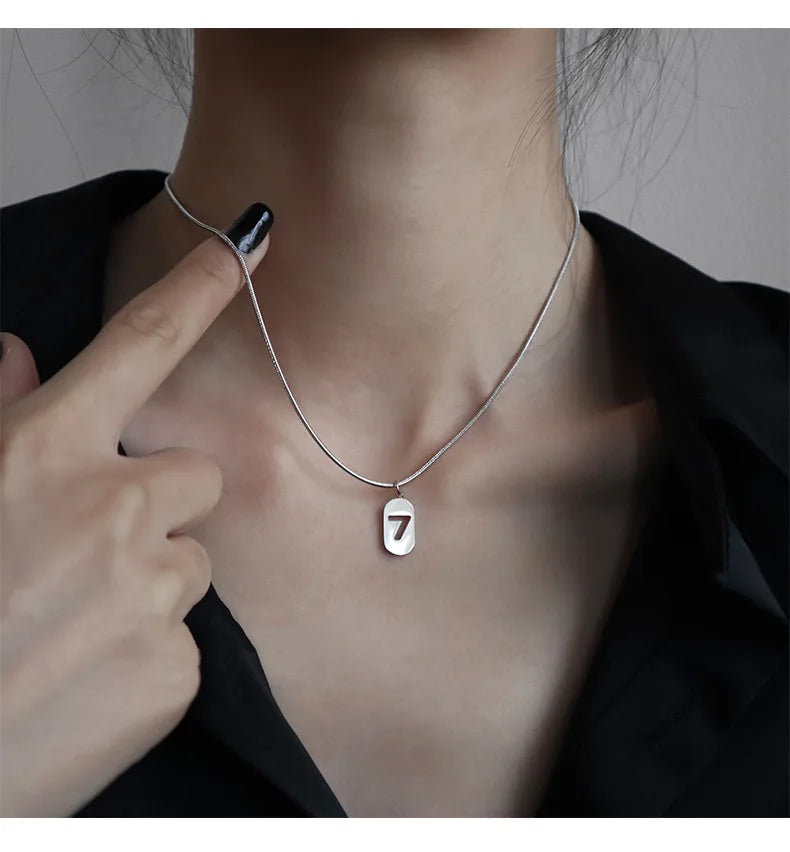 Stainless Steel Angel Number Necklace 0 1 2 3 4 5 6 7 8 9 Rectangle For Women Men Hollow Lucky Number Chain Necklaces Jewelry Pi-Mart