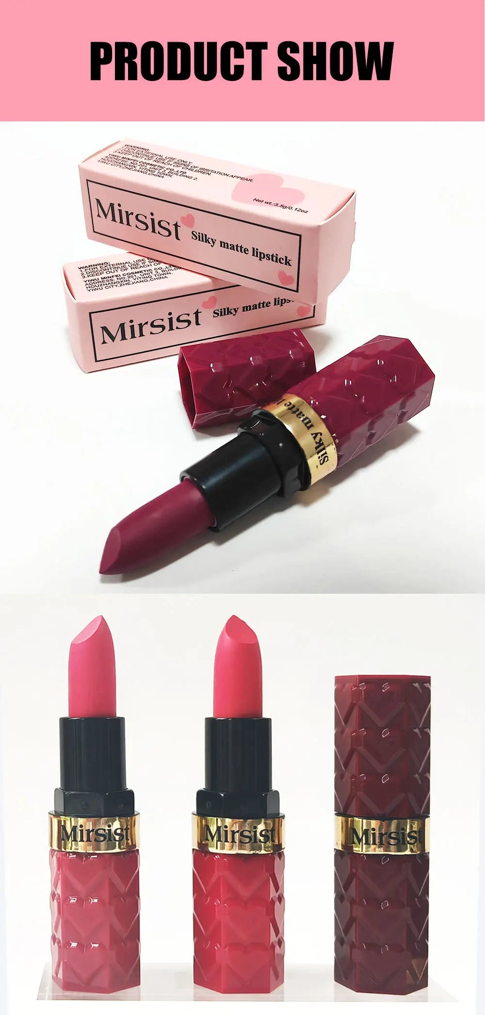 Matte Lipstick Nude Peach Brown Cherry Shades Velvety Smooth Long-Lasting Rich Pigment Waterproof Non-Stick Cup Lip Stick Makeup Pi-Mart