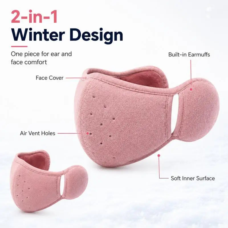 2-in-1 Earmuff Face Mask, Winter Ear Warmer for Women Men, Breathable Face Cover for Outdoor Walking Cycling Skiing Pi-Mart