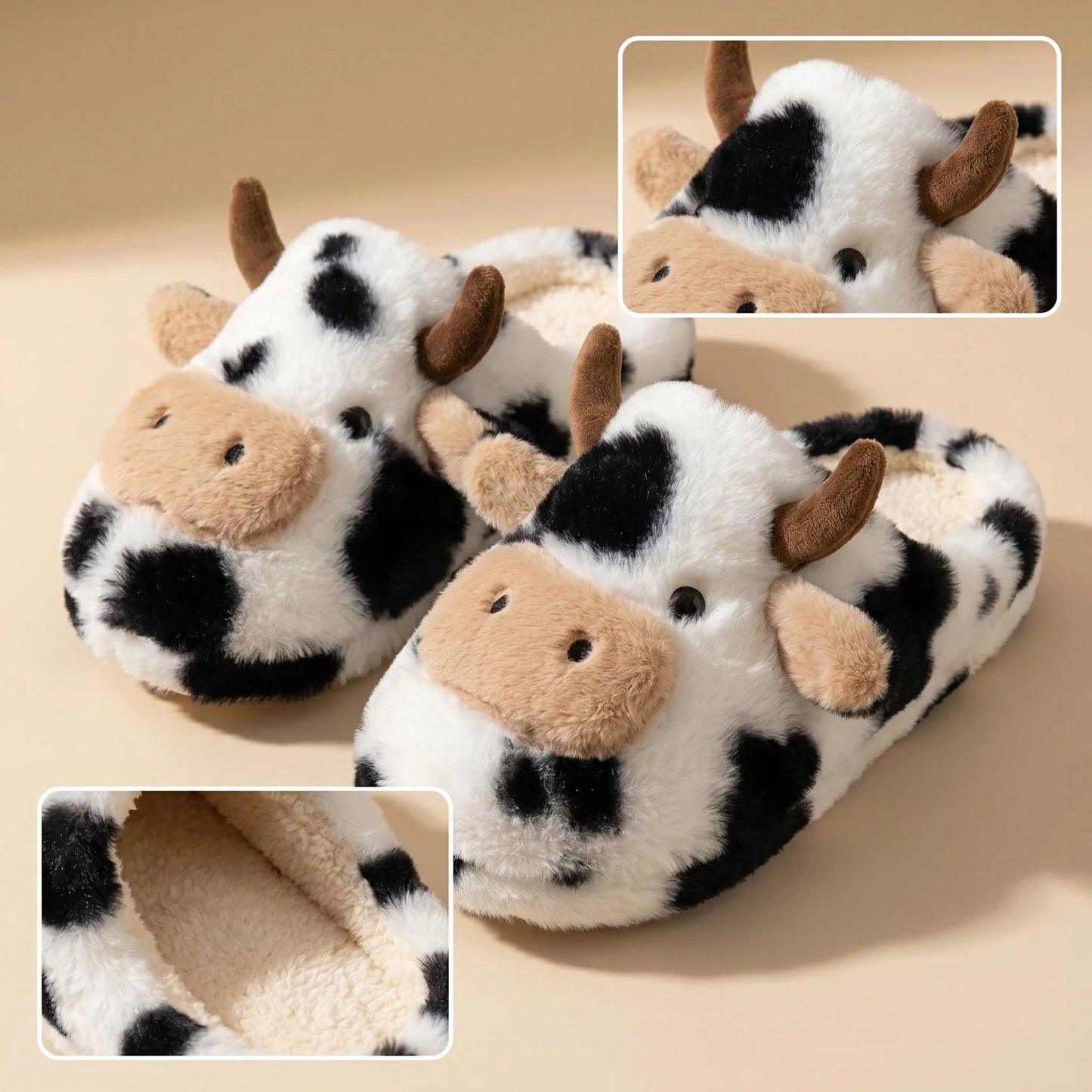 A Pair of Cute Cartoon 3D Cow Plush Slippers for Women, Comfortable Fluffy Home Slippers with Soft Soles for the Bedroom, Cute 3D Milk-Themed Warm Non-Slip Indoor Slippers, Lightweight and Silent Comfortable Shoes for Women, a Top Choice for Holiday Gifts LadyShow.Store