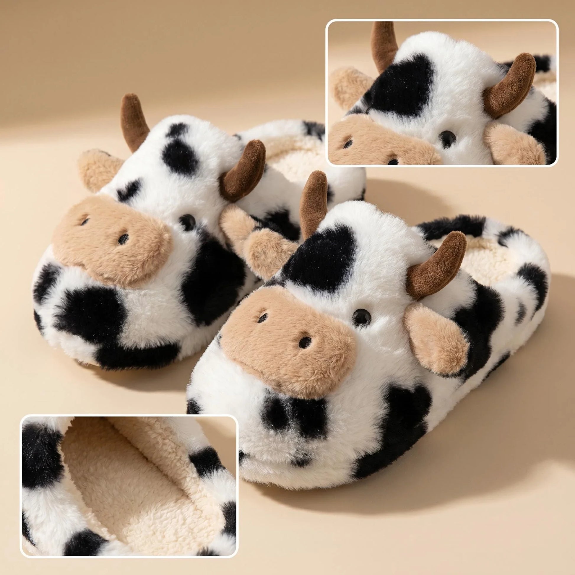 A Pair of Cute Cartoon 3D Cow Plush Slippers for Women, Comfortable Fluffy Home Slippers with Soft Soles for the Bedroom, Cute 3D Milk-Themed Warm Non-Slip Indoor Slippers, Lightweight and Silent Comfortable Shoes for Women, a Top Choice for Holiday Gifts LadyShow.Store