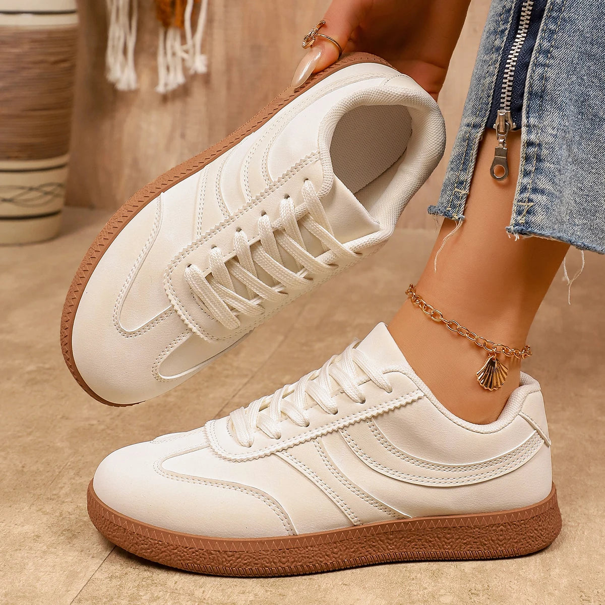 Retro Brown Platform Sneakers Women 2026 Flat Trend German Training Shoes Woman Plus Size 43 Non-slip Thick Sole Vulcanize Shoes Pi-Mart