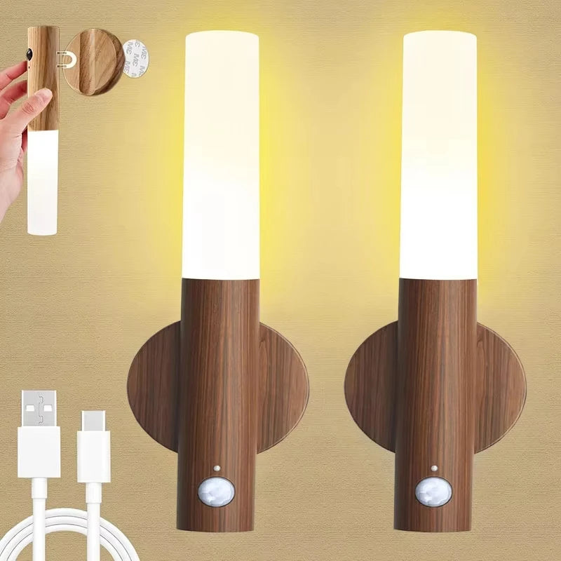 LED Rechargeable Magnetic Wall Lamp Smart Motion Sensor Night Light Portable for Hallway Bedroom Stairs Bathroom Cabinets Decor Pi-Mart