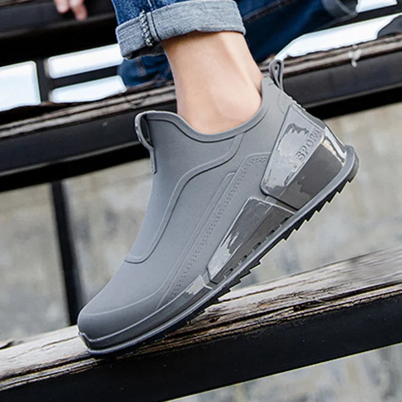 Men's Rain Boots Ankle Waterproof Shoes Men Casual Fishing Work Shoes Slip on Non-slip Rain Shoes Womens Kitchen Rubber Shoes Pi-Mart