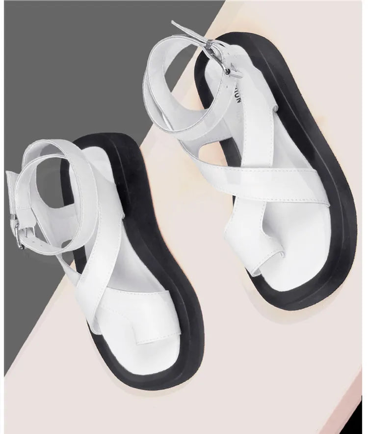 AIYUQI Sandals Women Genuine Leather 2026 Summer New Clip Toe Sandals Ladies Roman Women Shoes Muffin Sandals WHS MTO Pi-Mart