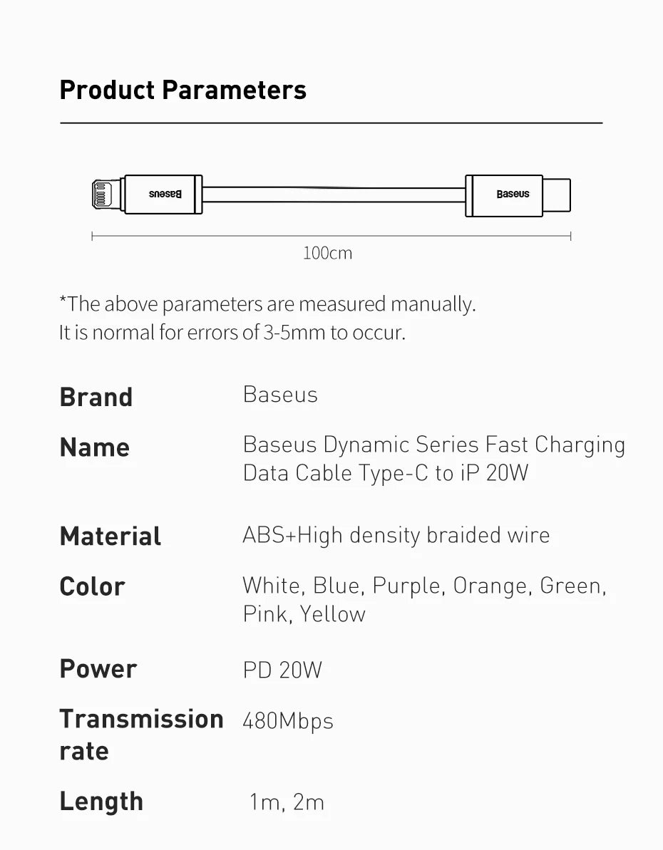 Baseus USB C Cable For IPhone 14 13 12 11 Pro Max Xs Plus 20W 30W Fast Charging Cable Type C Data Wire For ipad Macbook Pi-Mart