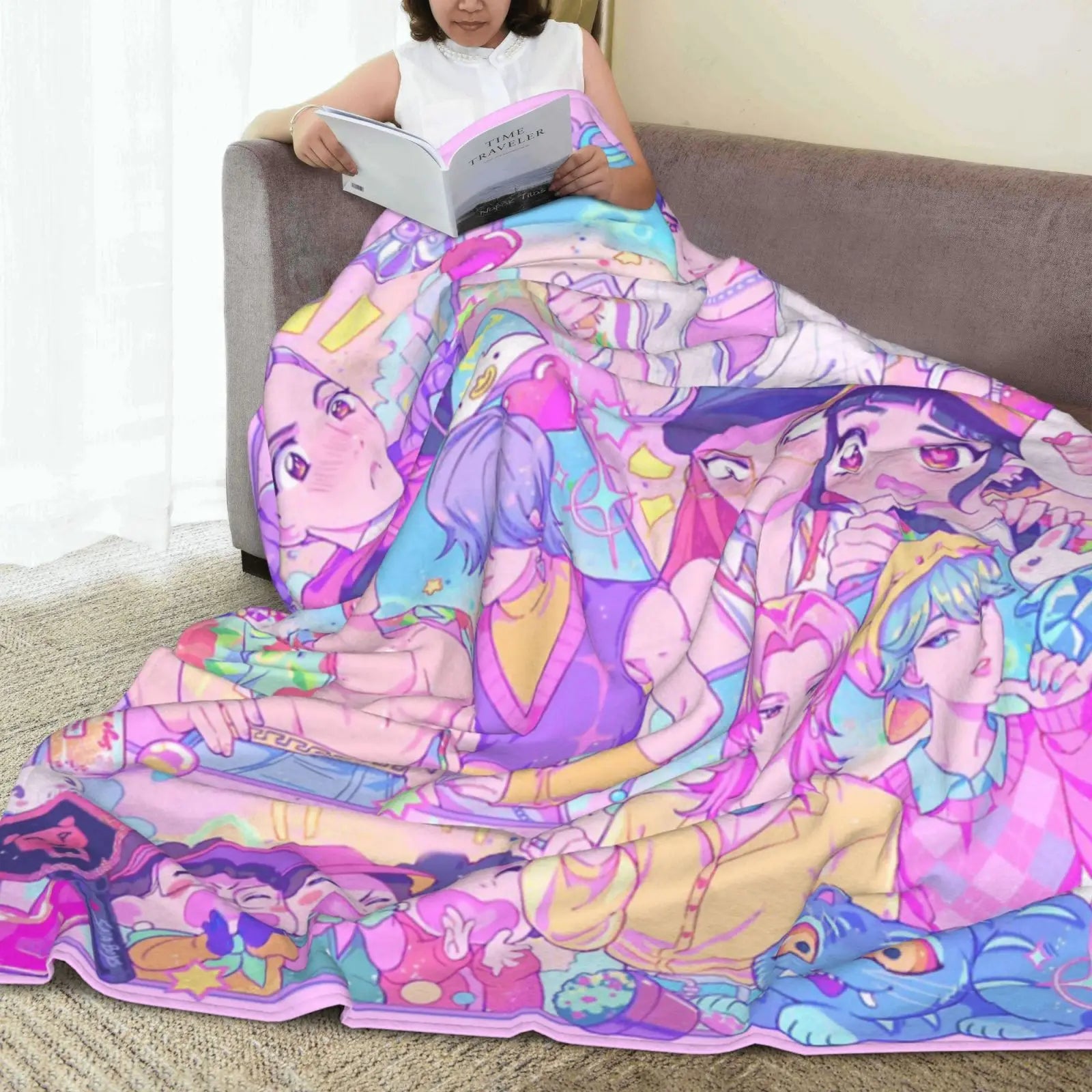 K-Pop Group Demon Hunters Cozy Super Soft Flannel Blanket, Lovely Anime Character Warm Throw Blanket For Living Room,Home Decor Pi-Mart
