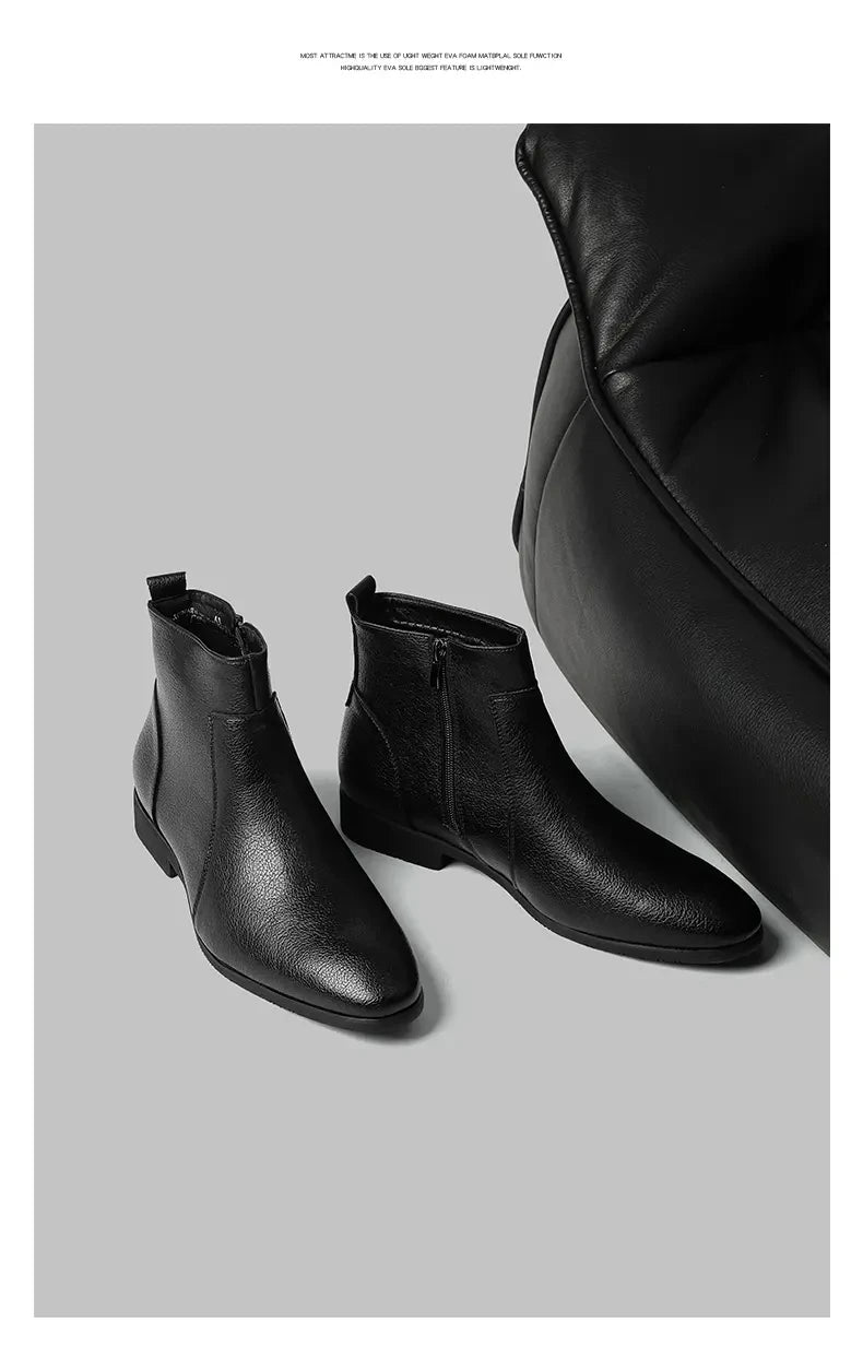 Winter New Men Business Boots Black  Red Simple Slim Fit Soft Leather Boots Casual and Fashionable Chelsea Boots 38-46 Men Boots Pi-Mart