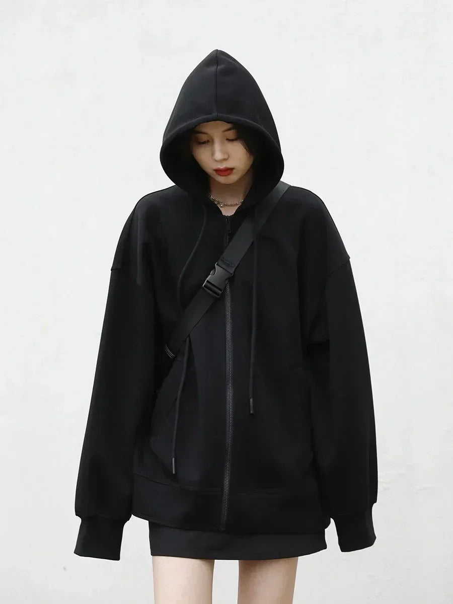 CHIC VEN Women Sweatshirts Hoodies Solid Loose Casual Hooded Female Tops Lady Coat Medium Length Overcoat Spring Autumn 2025 LadyShow.Store