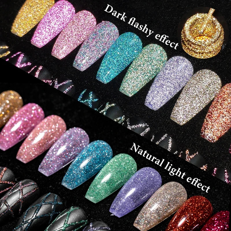 2/4/6pcs Reflective Glitter Liner Gel Nail Polish Set Pull Line Graffiti Painting Stripe DIY French Nails Design Painting Gel Tri Light Beauty