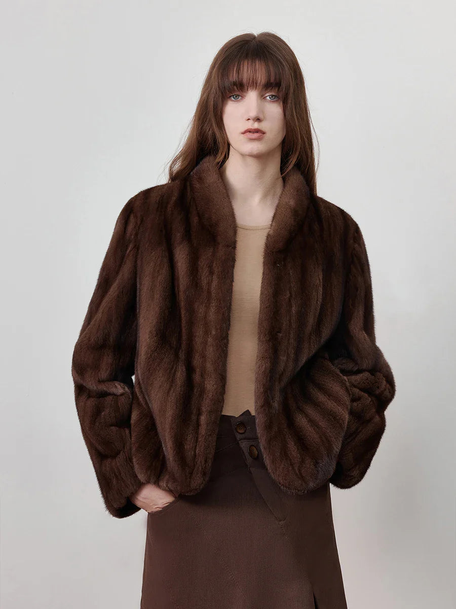 Lautaro Autumn Winter Short Brown Thick Warm Soft Faux Mink Fur Coat Women Stand Collar Elegant Luxury Chic Fluffy Jacket 2025 LadyShow.Store