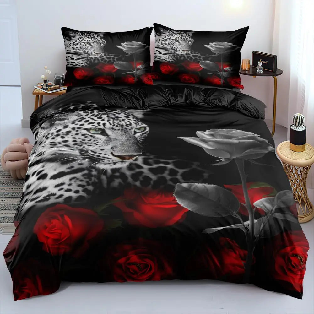 Cheetah Print Duvet Cover Set Leopard Quilt Cover Sets Queen King Size Animal Adults Boys Teenagers Home Bedding 3 Pieces Set Pi-Mart