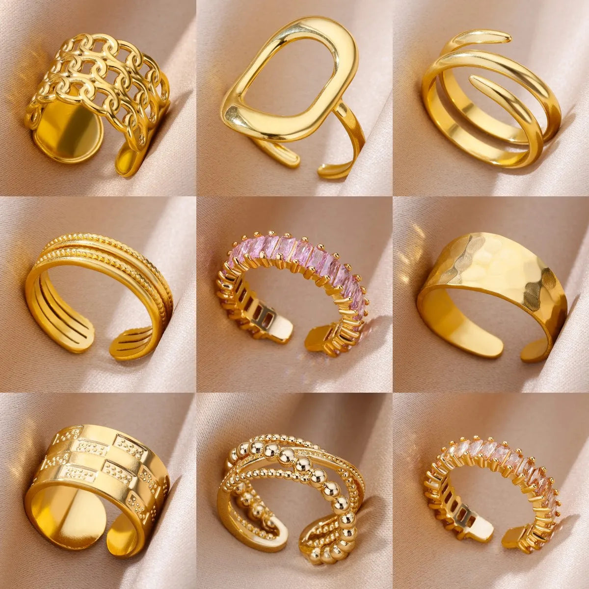 316L Stainless Steel Rings for Women Gold Color Never Fade Luxury Classic rings wedding couple rings Jewelry Free Shipping Pi-Mart