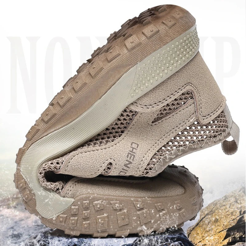 Oulylan Men's Summer Breathable Hollow Mesh Wading Shoes 2026 Outdoor Hiking Climbing Non-Slip Sport Sneakers Size 39-44 Pi-Mart