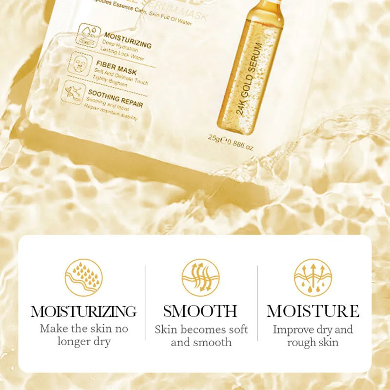 10pcs SADOER 24K Gold Vitamin C Hyaluronic Acid Face Mask Facial Moisturizing Firming Hydrating Facial Masks Skin Care Products Pi-Mart