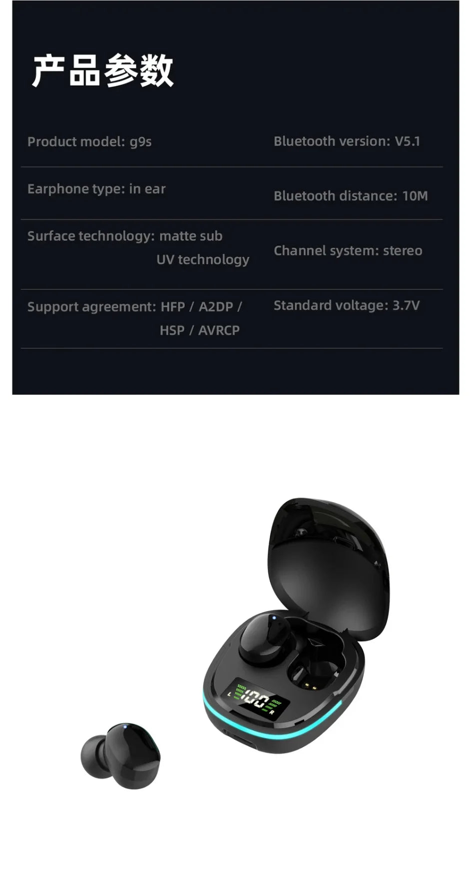 G9S Bluetooth 5.1 In Ear Wireless Earbuds LED Power Display Low Latency Gaming HiFi Stereo Sports Headphones Pi-Mart