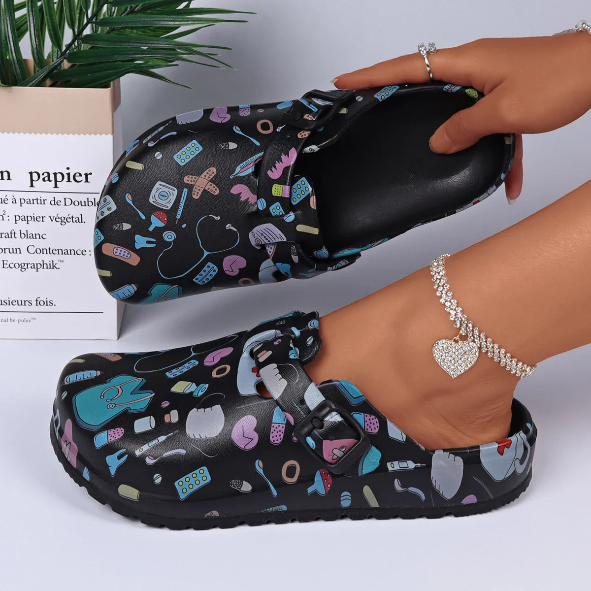 Comfortable Women's Shoes Non-Slip Eva Slippers Closed Toe Adjustable Buckle Strap,Soft Flat Sole Women's Clogs LadyShow.Store