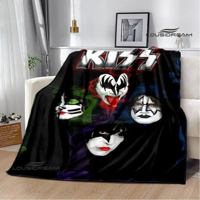 Kiss Band Printed Blanket picnic blanket Warm Blanket Flannel Home Travel Blanket throw blanket bed linings Birthday Gift Pi-Mart