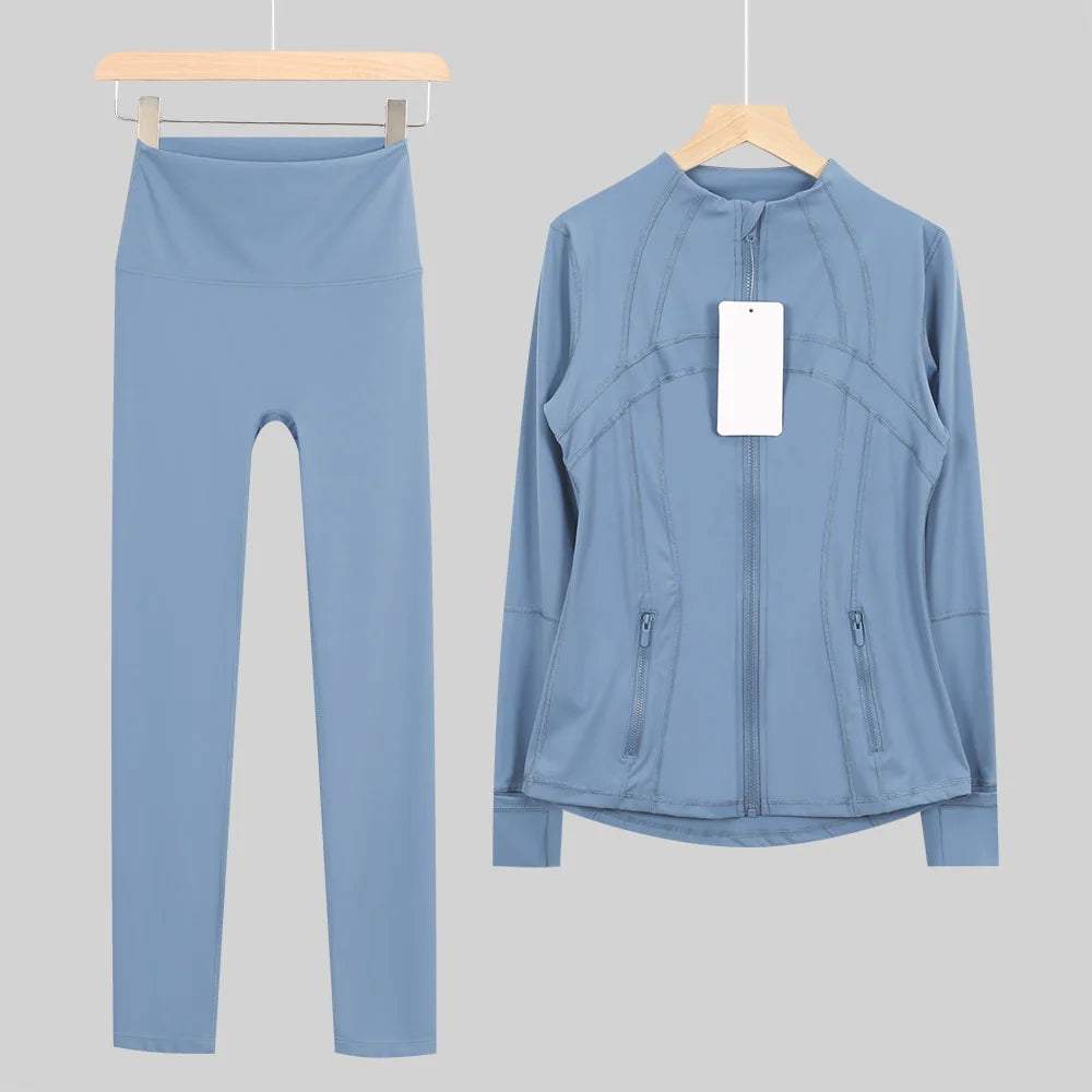 2026 New Yoga Sport Jacket Set Women's Yoga Clothes Running Fitness Jacket Active Wear Clothing Nine-point Pants Pi-Mart
