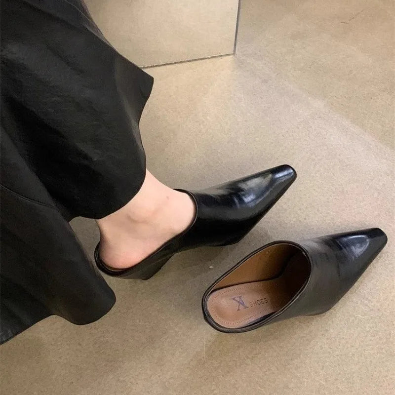Women's Fashion Baotou Slippers Spring New Pointed Head Deep Mouth Anti-slip Wear-resistant Slip-on Wedge Sandals LadyShow.Store
